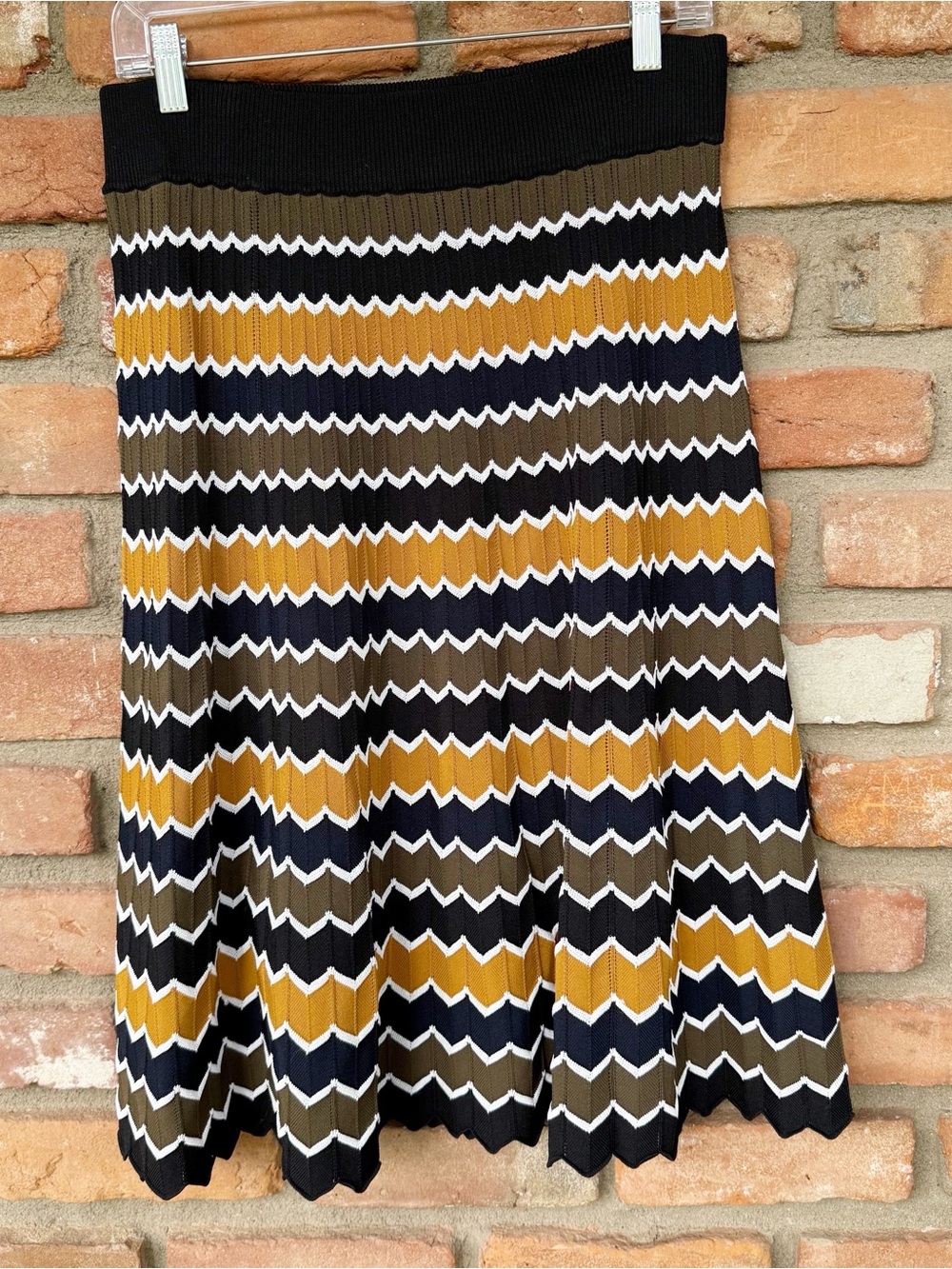 A.L.C Zig Zag Chevron Striped Knit Midi Skirt Fall Academia Preppy Size Medium